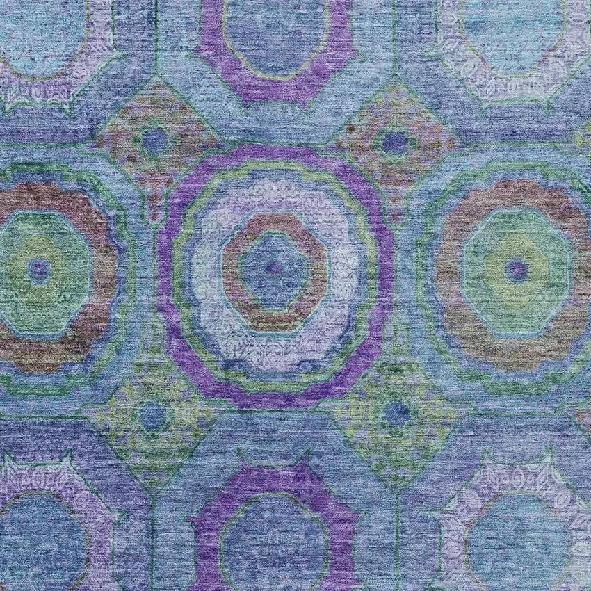 Blue Purple And Lime Green Geometric Washable Indoor Outdoor Area Rug Photo 4