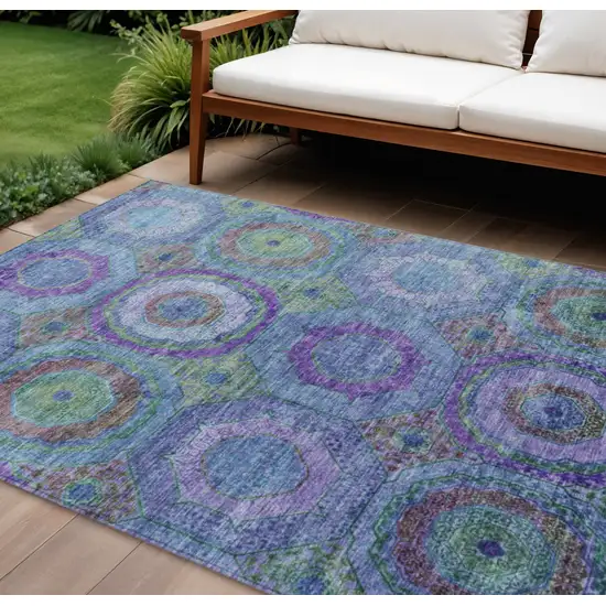 Blue Purple And Lime Green Geometric Washable Indoor Outdoor Area Rug Photo 2
