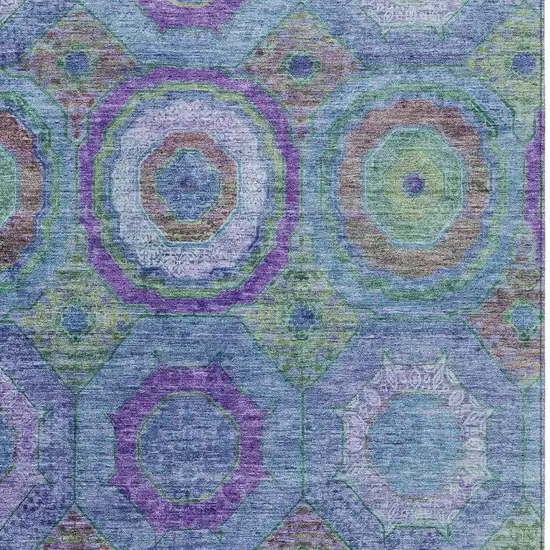 Blue Purple And Lime Green Geometric Washable Indoor Outdoor Area Rug Photo 4