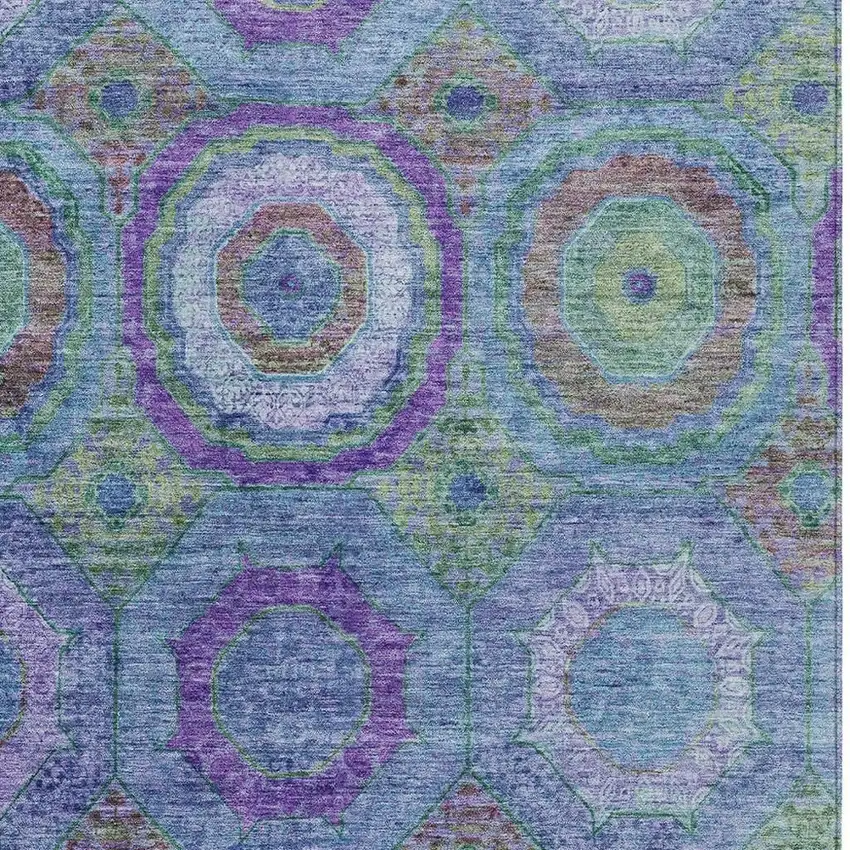 Blue Purple And Lime Green Geometric Washable Indoor Outdoor Area Rug Photo 4