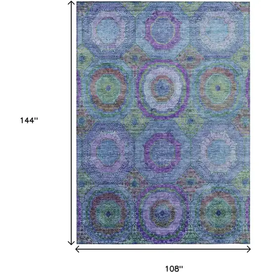 Blue Purple And Lime Green Geometric Washable Indoor Outdoor Area Rug Photo 9