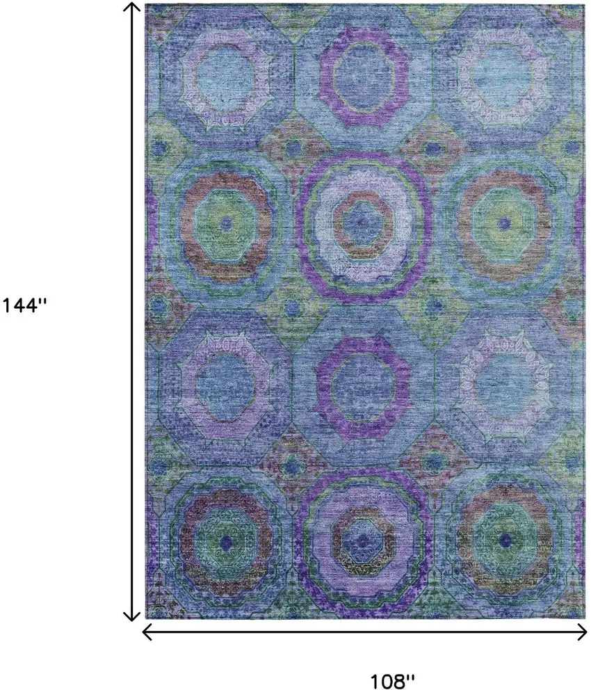 Blue Purple And Lime Green Geometric Washable Indoor Outdoor Area Rug Photo 9