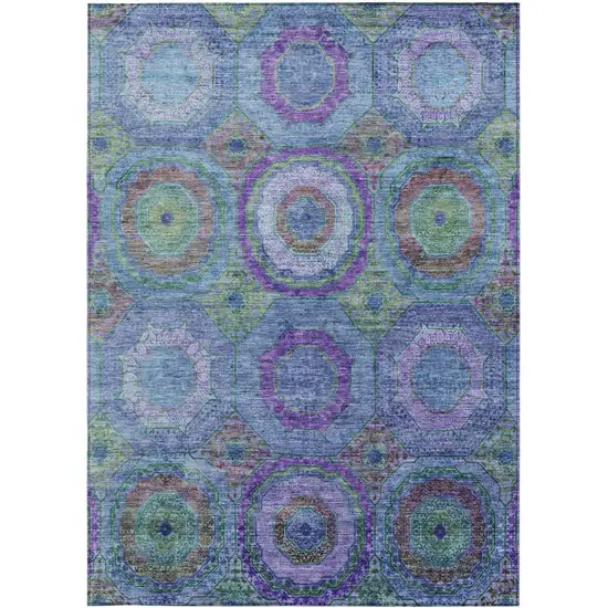Blue Purple And Lime Green Geometric Washable Indoor Outdoor Area Rug Photo 3