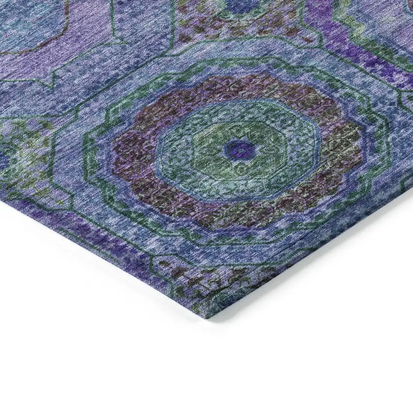 Blue Purple And Lime Green Geometric Washable Indoor Outdoor Area Rug Photo 9