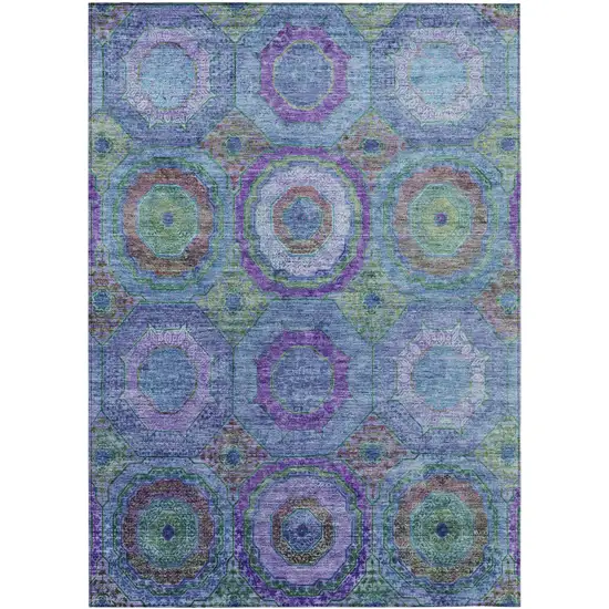 Blue Purple And Lime Green Geometric Washable Indoor Outdoor Area Rug Photo 1