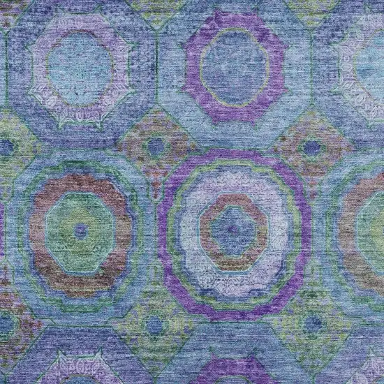 Blue Purple And Lime Green Geometric Washable Indoor Outdoor Area Rug Photo 8