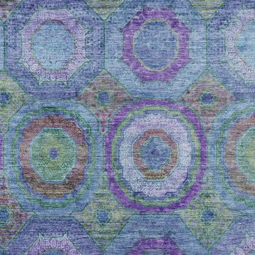 Blue Purple And Lime Green Geometric Washable Indoor Outdoor Area Rug Photo 8