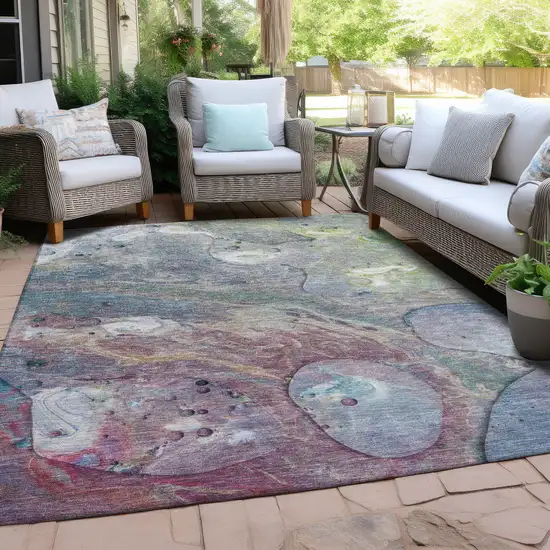 Blue Purple And Mint Green Abstract Washable Indoor Outdoor Area Rug Photo 4