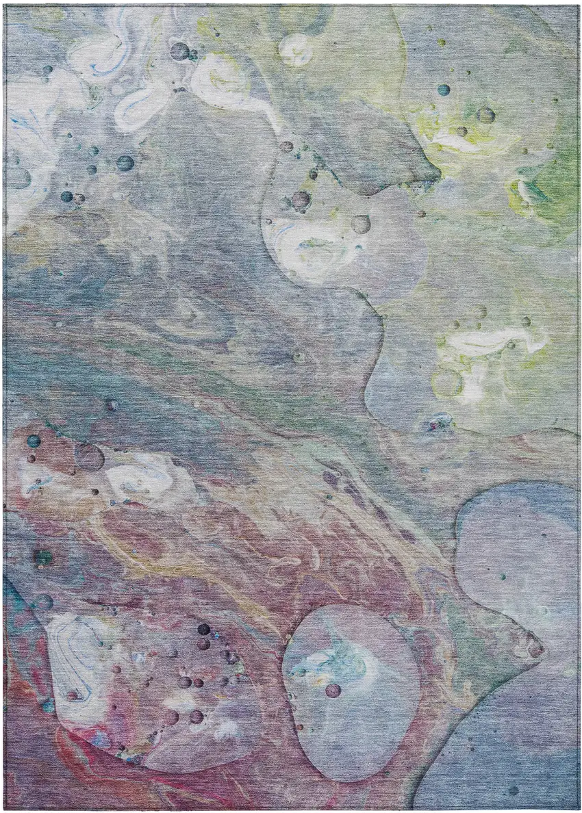 Blue Purple And Mint Green Abstract Washable Indoor Outdoor Area Rug Photo 8