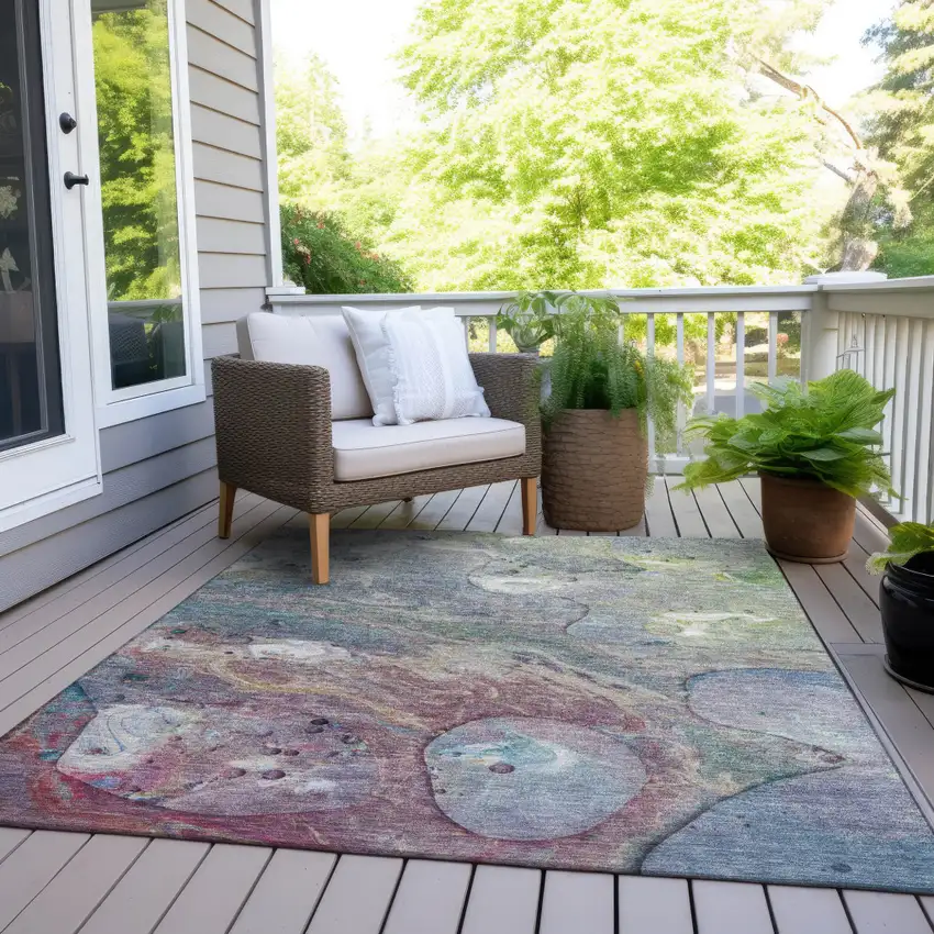 Blue Purple And Mint Green Abstract Washable Indoor Outdoor Area Rug Photo 7