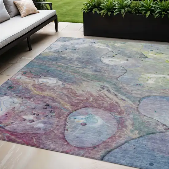 Blue Purple And Mint Green Abstract Washable Indoor Outdoor Area Rug Photo 2