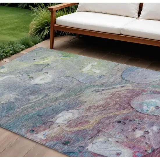Blue Purple And Mint Green Abstract Washable Indoor Outdoor Area Rug Photo 2