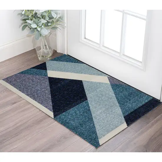 Blue Purple Grey and Teal Geometric Power Loom Area Rug Photo 1