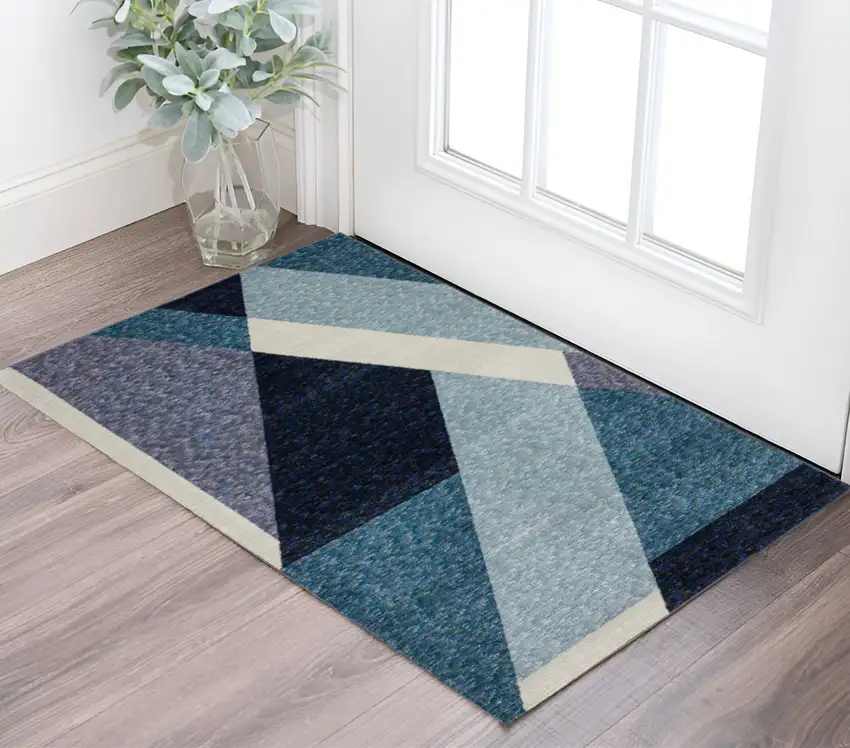Blue Purple Grey and Teal Geometric Power Loom Area Rug Photo 1
