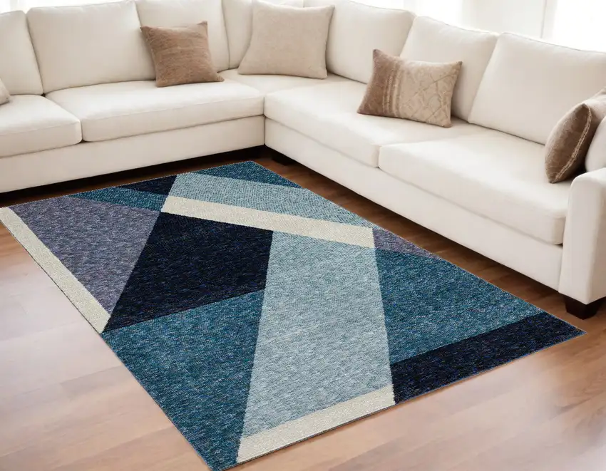 Blue Purple Grey and Teal Geometric Power Loom Area Rug Photo 1