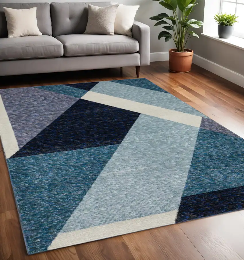 Blue Purple Grey and Teal Geometric Power Loom Area Rug Photo 1