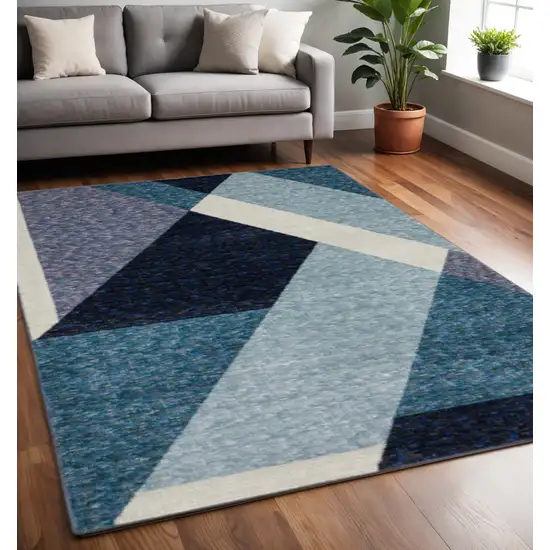 Blue Purple Grey and Teal Geometric Power Loom Area Rug Photo 1