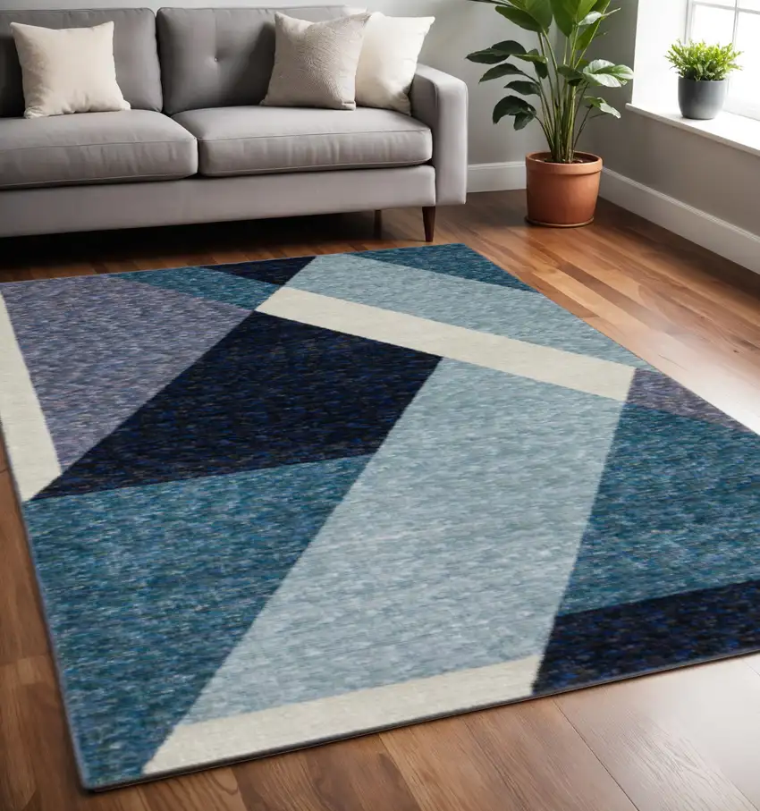 Blue Purple Grey and Teal Geometric Power Loom Area Rug Photo 1