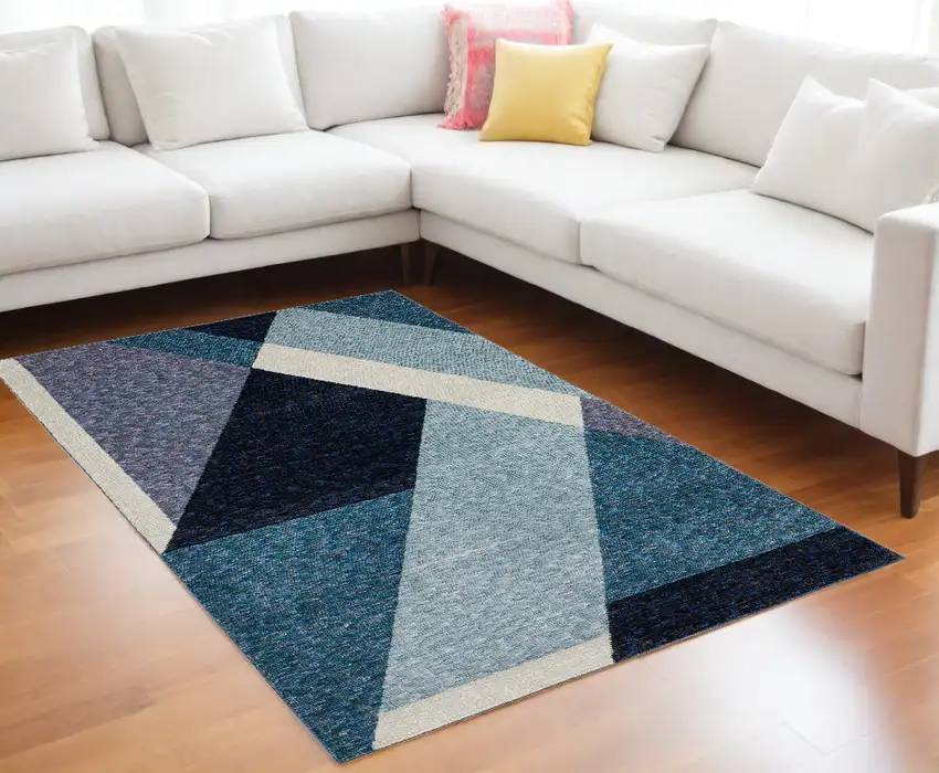 Blue Purple Grey and Teal Geometric Power Loom Area Rug Photo 1