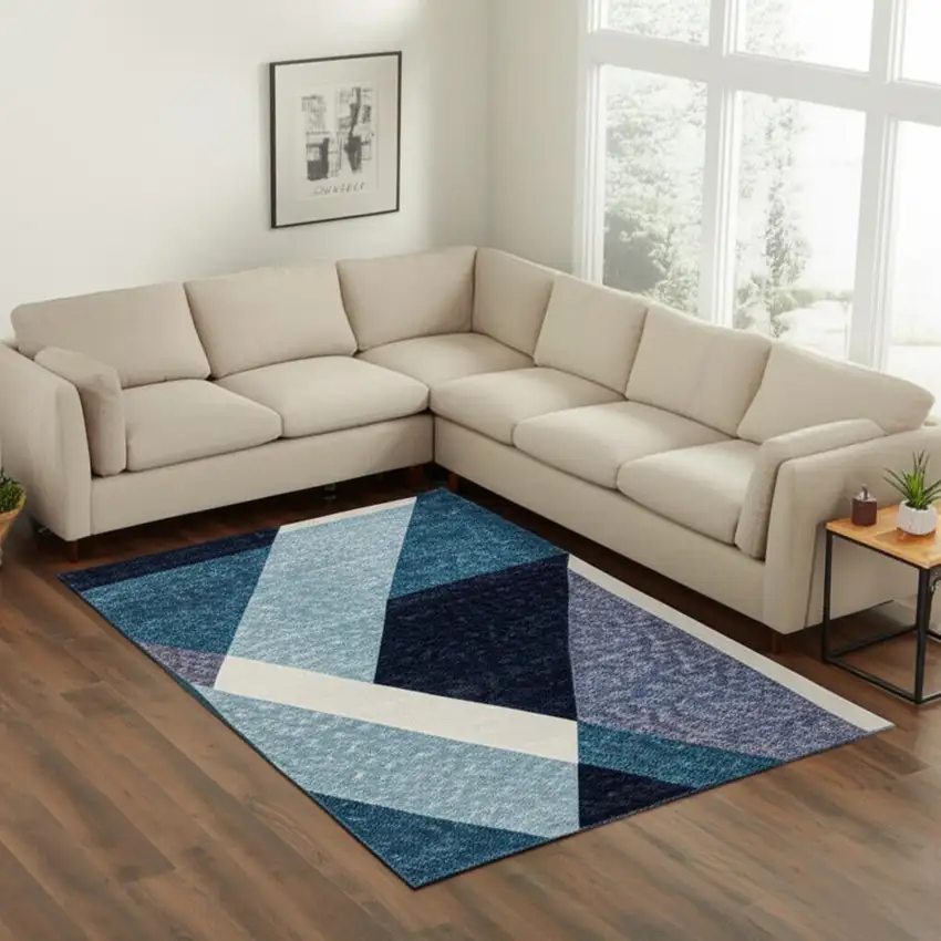 Blue Purple Grey and Teal Geometric Power Loom Area Rug Photo 1