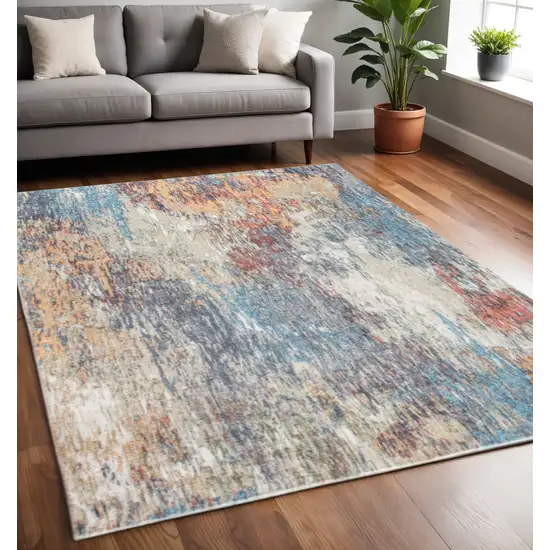 Blue and Beige Abstract Area Rug Photo 2