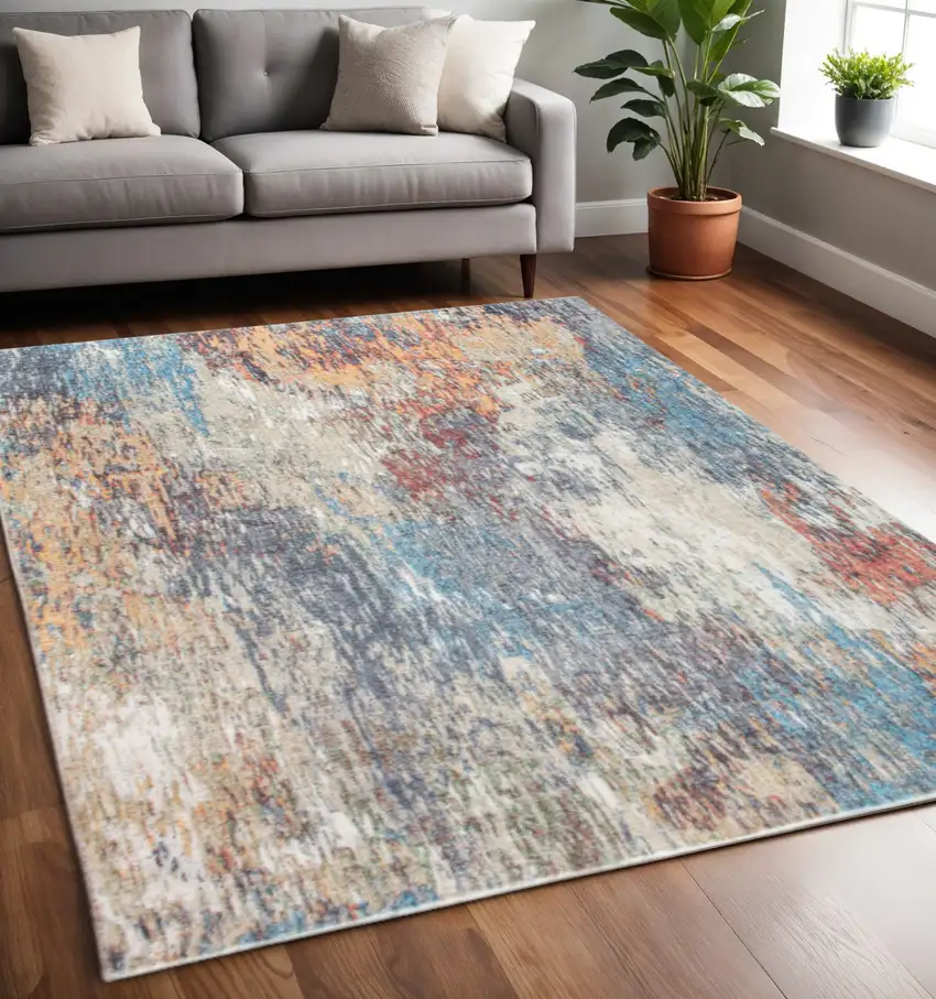 Blue and Beige Abstract Area Rug Photo 2