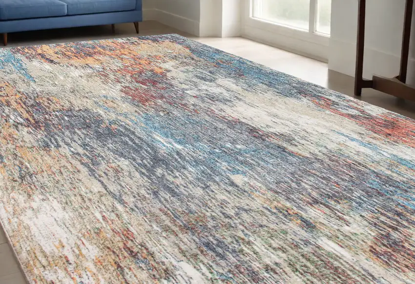 Blue and Beige Abstract Area Rug Photo 1
