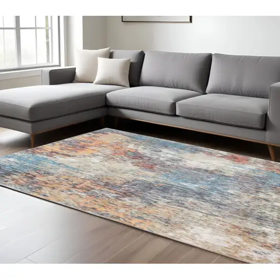 Blue and Beige Abstract Area Rug Photo 2