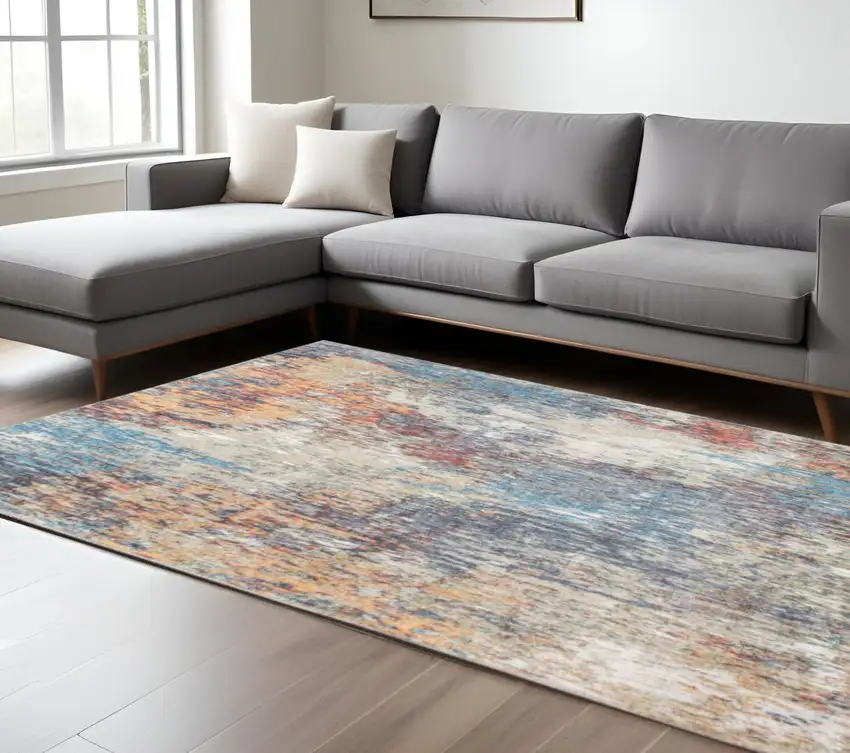 Blue and Beige Abstract Area Rug Photo 2