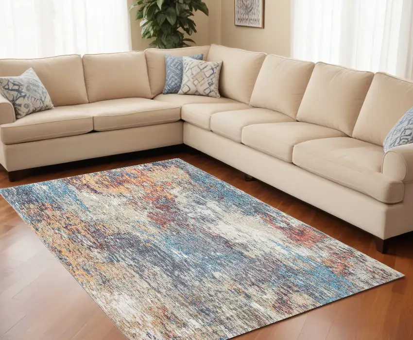 Blue and Beige Abstract Area Rug Photo 1
