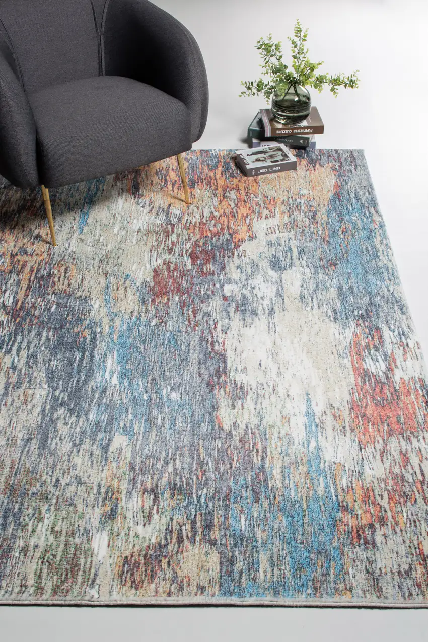 Blue Red Abstract Painting Modern Area Rug Photo 6
