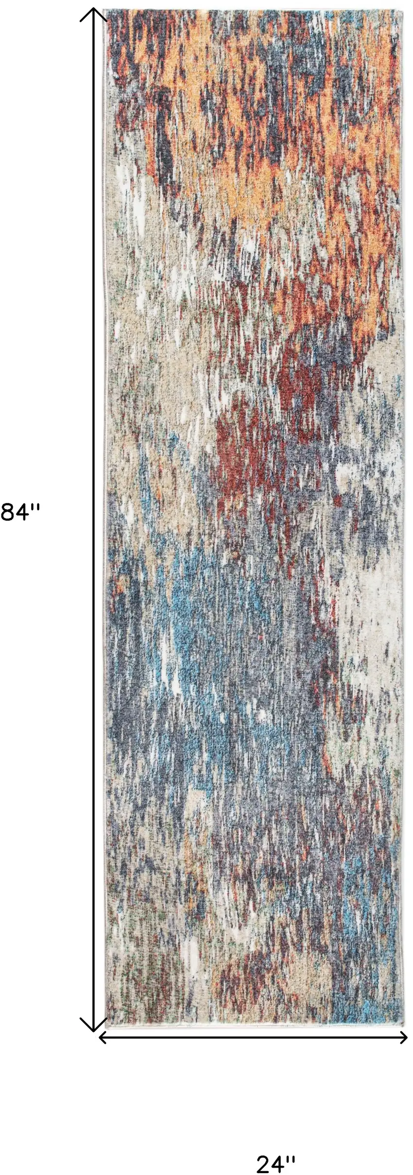 Blue and Beige Abstract Runner Rug Photo 3