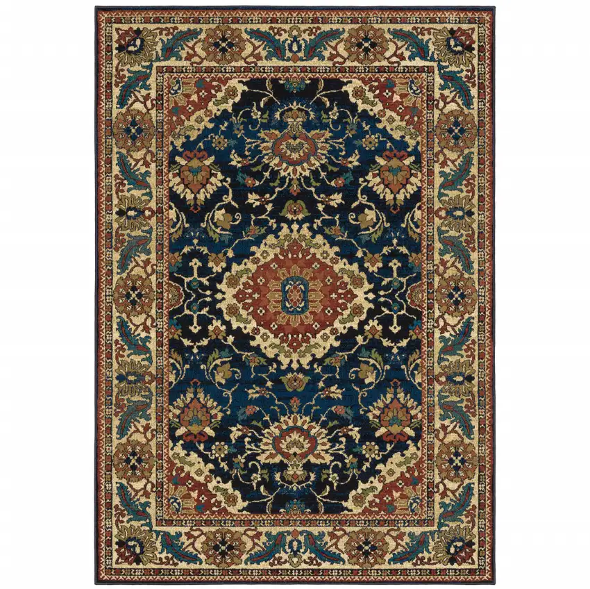 Blue Red And Beige Oriental Power Loom Stain Resistant Area Rug Photo 1