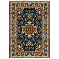 Photo of Blue Red And Beige Oriental Power Loom Stain Resistant Area Rug