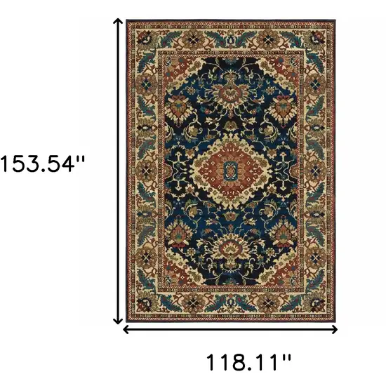 Blue Red And Beige Oriental Power Loom Stain Resistant Area Rug Photo 3