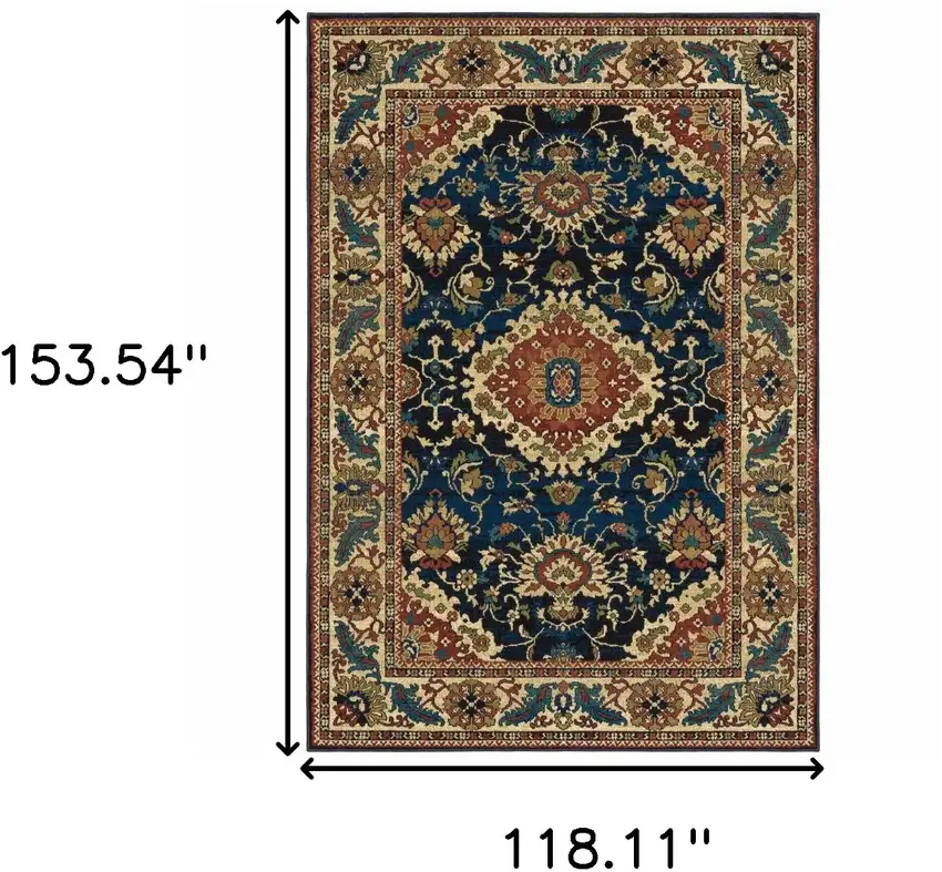 Blue Red And Beige Oriental Power Loom Stain Resistant Area Rug Photo 3