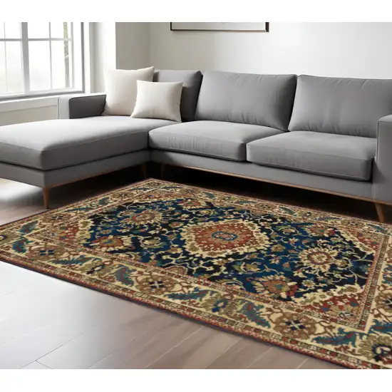 Blue Red And Beige Oriental Power Loom Stain Resistant Area Rug Photo 1