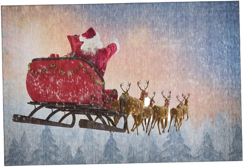 Blue Red And Brown Christmas Santa Claus Washable Area Rug With UV Protection Photo 2