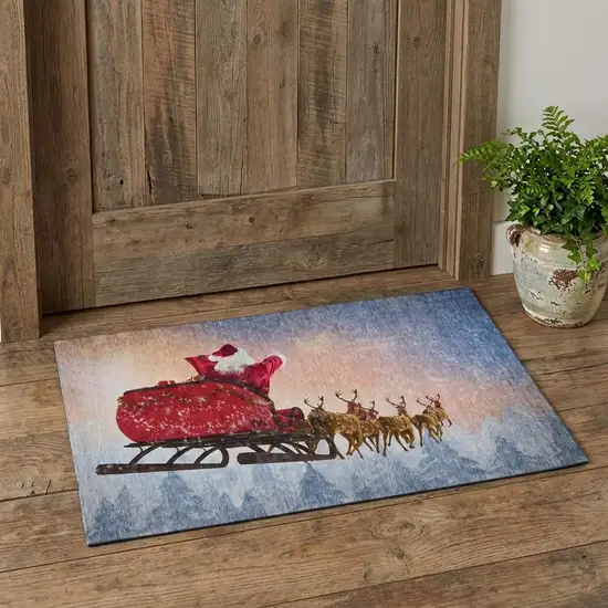 Blue Red And Brown Christmas Santa Claus Washable Area Rug With UV Protection Photo 1