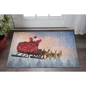 Photo of Blue Red And Brown Geometric Washable Area Rug With UV Protection