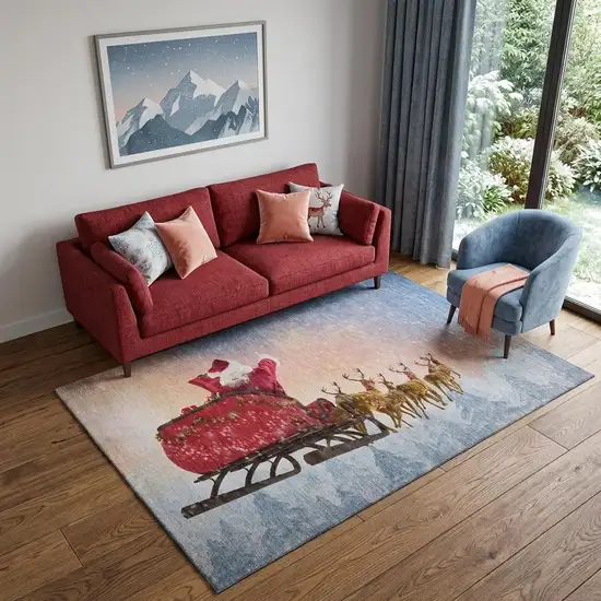 Blue Red And Brown Christmas Santa Claus Washable Area Rug With UV Protection Photo 1