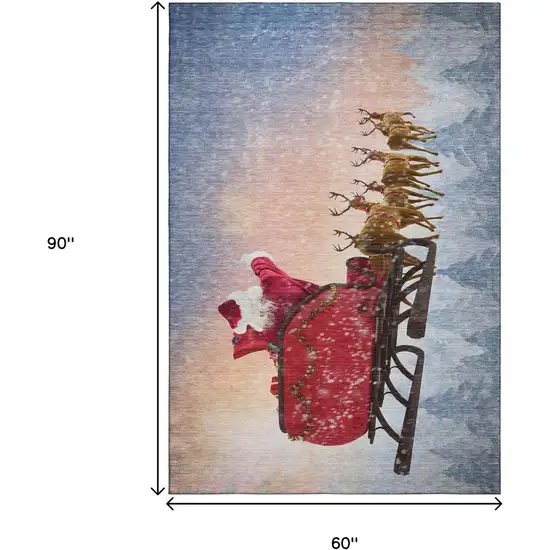 Blue Red And Brown Christmas Santa Claus Washable Area Rug With UV Protection Photo 3