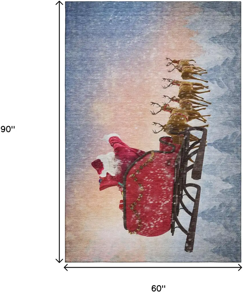Blue Red And Brown Christmas Santa Claus Washable Area Rug With UV Protection Photo 3