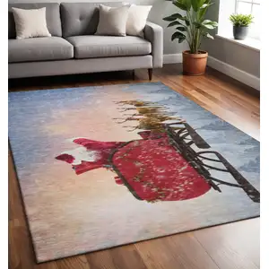 Photo of Blue Red And Brown Geometric Washable Area Rug With UV Protection