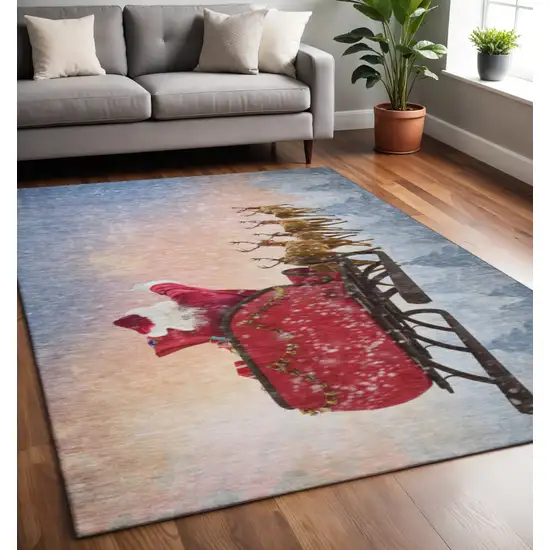 Blue Red And Brown Geometric Washable Area Rug With UV Protection Photo 1