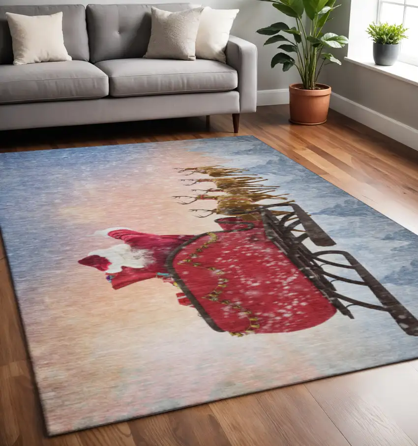 Blue Red And Brown Geometric Washable Area Rug With UV Protection Photo 1