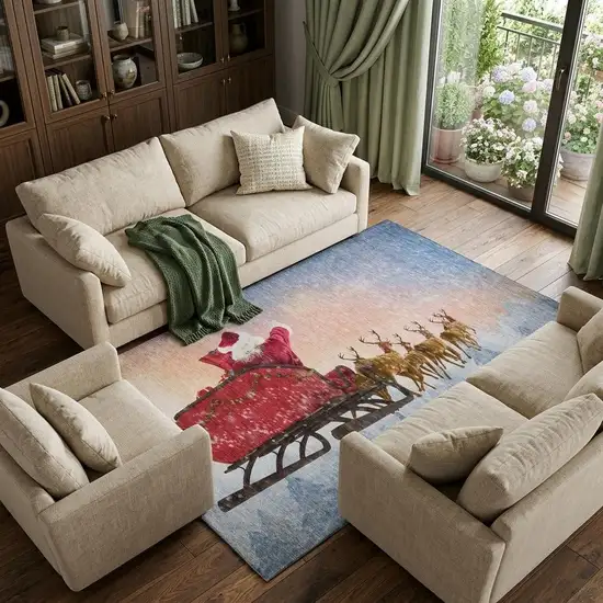 Blue Red And Brown Christmas Santa Claus Washable Area Rug With UV Protection Photo 1