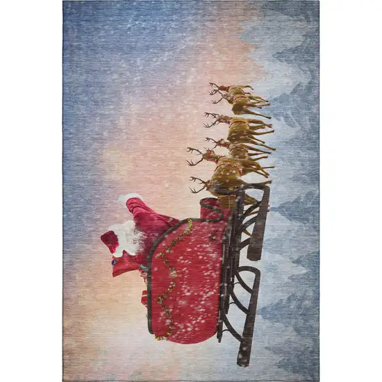 Blue Red And Brown Christmas Santa Claus Washable Area Rug With UV Protection Photo 2