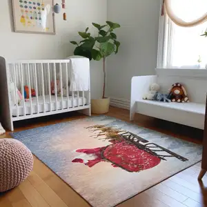 Photo of Blue Red And Brown Geometric Washable Area Rug With UV Protection