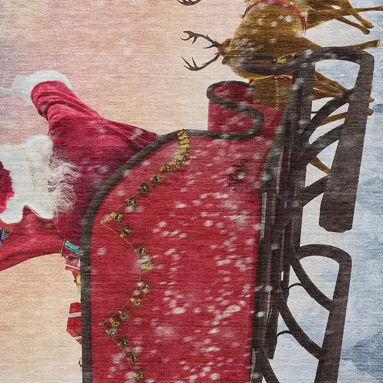 Blue Red And Brown Geometric Washable Area Rug With UV Protection Photo 4